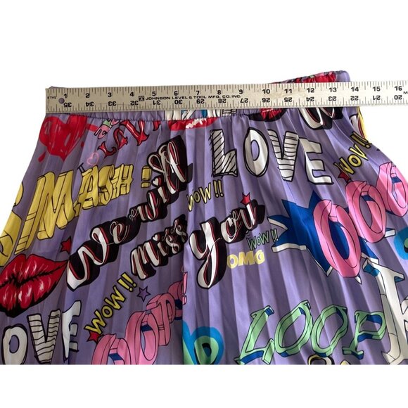 Colorful Graphic Print Women’s Pleated Skirt Elastic Waist Made In Italy - Picture 4 of 6